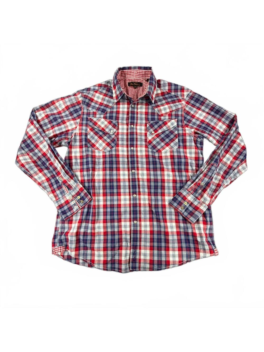 Ben Sherman Red, White & Blue Plaid Shirt – Men’s Size XL, 100% Cotton